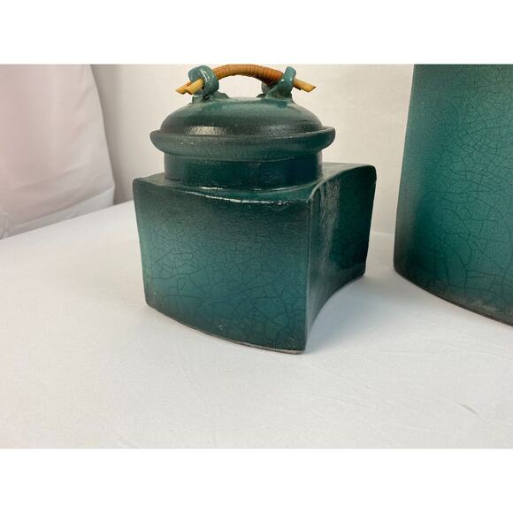 KEN JENSEN Full Set 4 Painted Covered Raku Jars, Beach Scenes, Signed - Picture 12 of 16